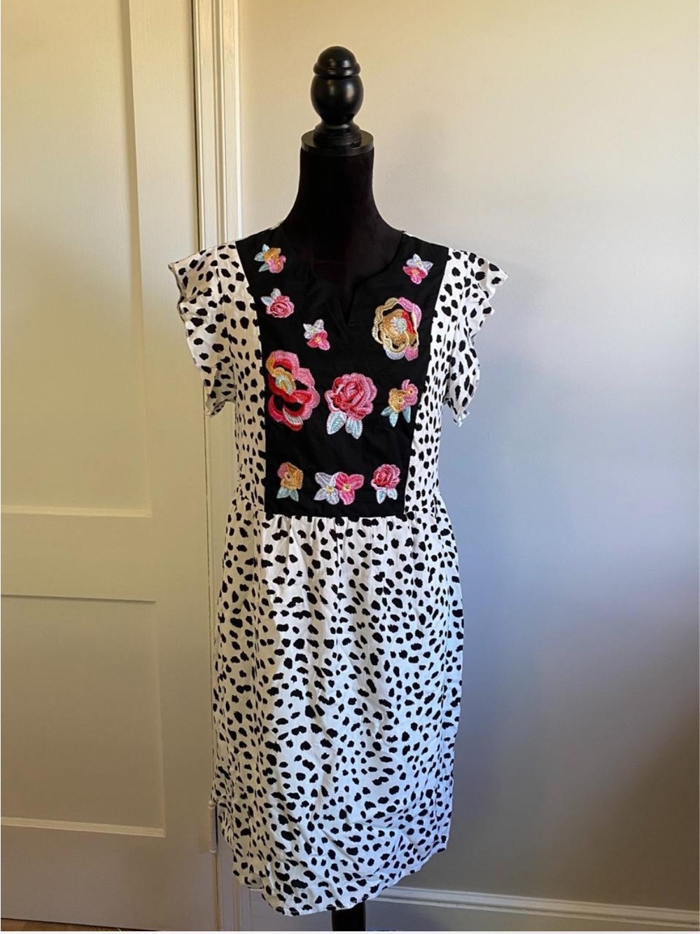 Black & White Dress with Floral Embroideryy